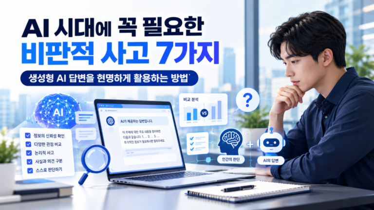 생성형 AI를 제대로 활용하려면 답변을 그대로 믿기보다 문제를 정의하고 근거를 검증하는 비판적 사고가 필요합니다. AI 답변 검증 방법과 업무 효율을 높이는 실천 전략 7가지를 알아봅니다.